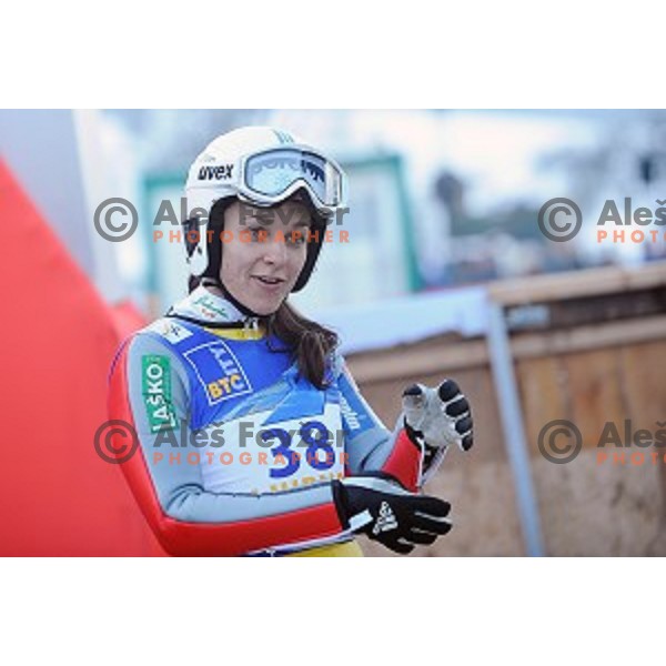 Maja Vtic of Slovenia, winner of FIS Ski jumping Ladies World Cup in Ljubno, Slovenia on February 13, 2016