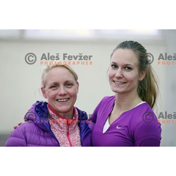 Coach Sasa Maraz and Neja Filipic at Slovenian National Athletics Indoor Championships in Celje on February 20, 2016