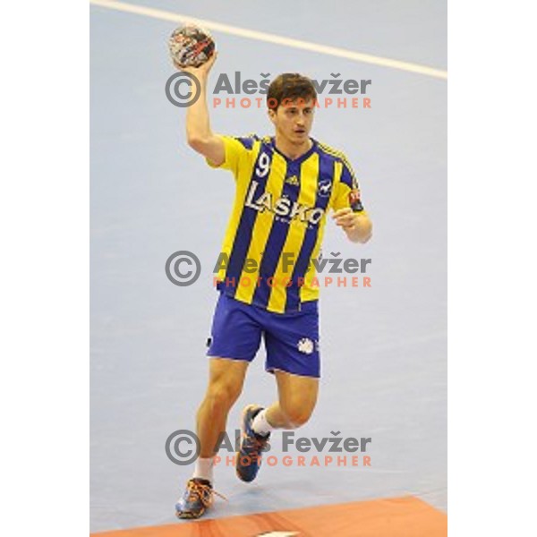 David Razgor of Celje Pivovarna Lasko in action during EHF Champions league match between Celje Pivovarna Lasko and Flensburg in Zlatorog Hall, Celje, Slovenia on February 20, 2016