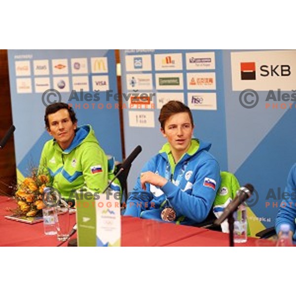 Tit Stante of Slovenia team for MOI Lillehammer - Youth Olympic games Norway 2016 at arrival back to Ljubljana Airport on February 22, 2016