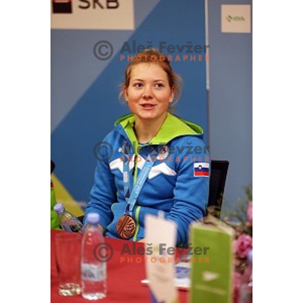 Meta Horvat of Slovenia team for MOI Lillehammer - Youth Olympic games Norway 2016 at arrival back to Ljubljana Airport on February 22, 2016