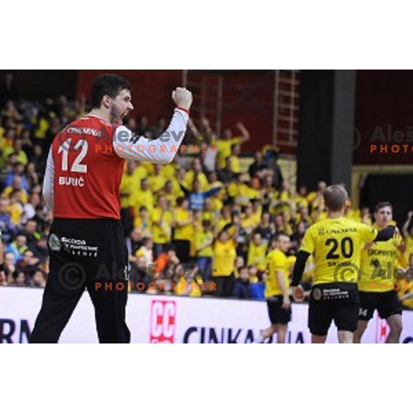 Benjamin Buric in action during 1.NLB leasing liga handball match Gorenje Velenje- Celje Pivovarna Lasko in Red Hall, Velenje, Slovenia on February 24, 2016