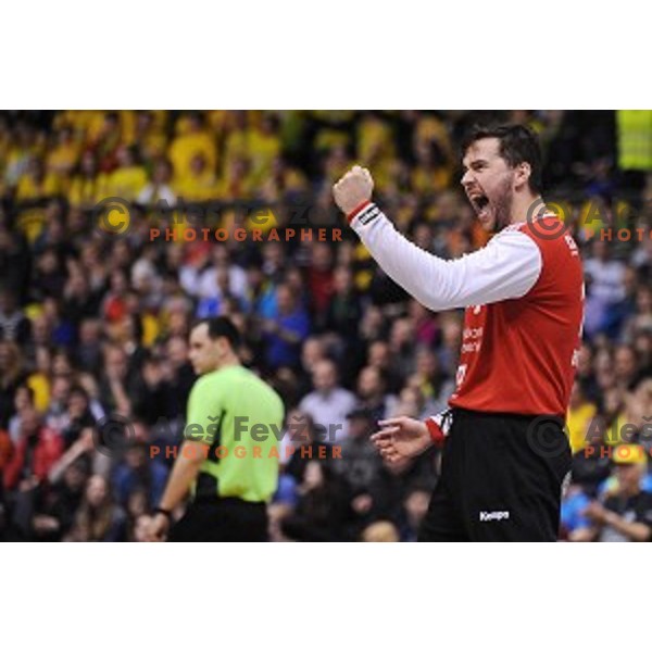 Benjamin Buric in action during 1.NLB leasing liga handball match Gorenje Velenje- Celje Pivovarna Lasko in Red Hall, Velenje, Slovenia on February 24, 2016