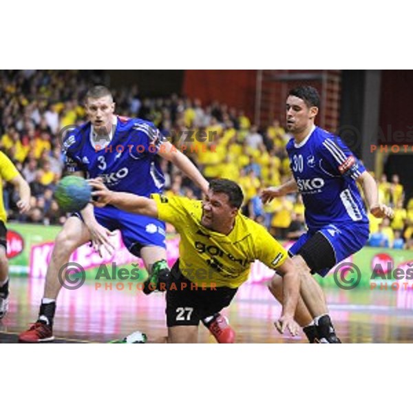 Blaz Klec in action during 1.NLB leasing liga handball match Gorenje Velenje- Celje Pivovarna Lasko in Red Hall, Velenje, Slovenia on February 24, 2016