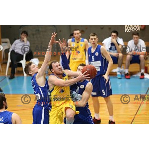 Boris Jersin in action during Telemach league basketball match between Sencur GGD and LTH Castings in Sencur Sports Hall, Slovenia on February 27, 2016