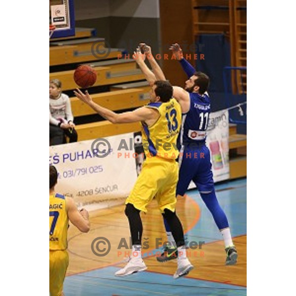 Smiljan Pavic in action during Telemach league basketball match between Sencur GGD and LTH Castings in Sencur Sports Hall, Slovenia on February 27, 2016