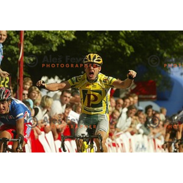 Bostjan Mervar of perutnina Ptuj, winner of last stage with finish in Novo mesto, Tour de Slovenie -professional cycling race, Slovenia on June 12, 2005
