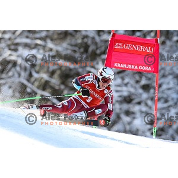 Henrik Kristoffersen (NOR) skiing in first run of AUDI FIS Ski World Cup Giant Slalom in Kranjska gora, Slovenia on March 4, 2016