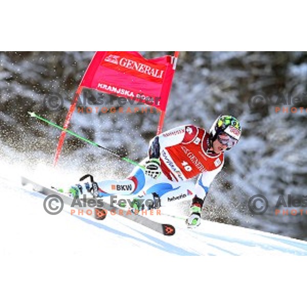 Justin Murisier (SUI) skiing in first run of AUDI FIS Ski World Cup Giant Slalom in Kranjska gora, Slovenia on March 4, 2016