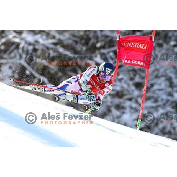 Mathieu Faivre (FRA) skiing in first run of AUDI FIS Ski World Cup Giant Slalom in Kranjska gora, Slovenia on March 4, 2016