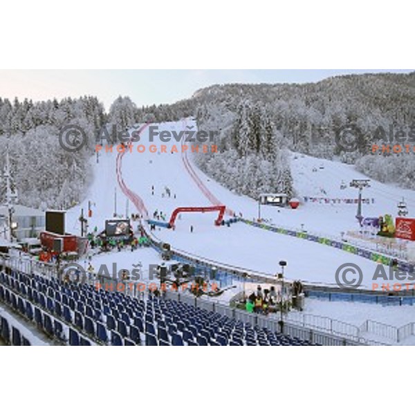 Course preparation before racers inspection at AUDI FIS Ski World Cup Giant Slalom in Kranjska gora, Slovenia on March 4, 2016