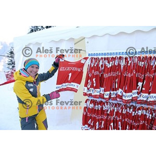 Course preparation before racers inspection at AUDI FIS Ski World Cup Giant Slalom in Kranjska gora, Slovenia on March 4, 2016