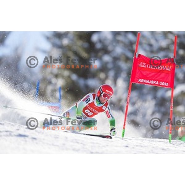 Martin Cater (SLO) skiing in first run of AUDI FIS Ski World Cup Giant Slalom in Kranjska gora, Slovenia on March 4, 2016