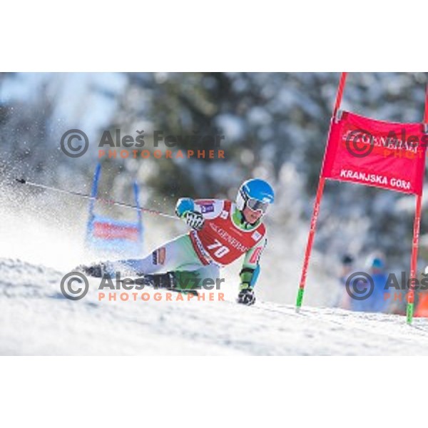 Jakob Spik (SLO) skiing in first run of AUDI FIS Ski World Cup Giant Slalom in Kranjska gora, Slovenia on March 4, 2016