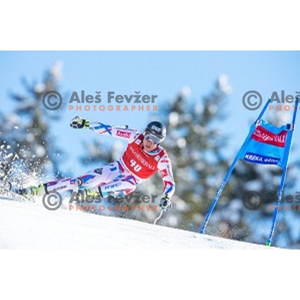 Cyprien Richard (FRA) skiing in first run of AUDI FIS Ski World Cup Giant Slalom in Kranjska gora, Slovenia on March 4, 2016