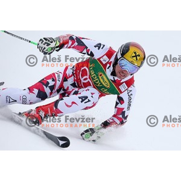 Marcel Hirscher (AUT) skiing in first run of AUDI FIS Ski World Cup Giant Slalom for 55.Vitranc Cup in Kranjska gora, Slovenia on March 5, 2016