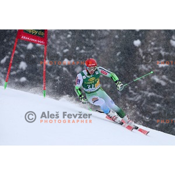 Zan Kranjec (SLO) skiing in first run of AUDI FIS Ski World Cup Giant Slalom for 55.Vitranc Cup in Kranjska gora, Slovenia on March 5, 2016