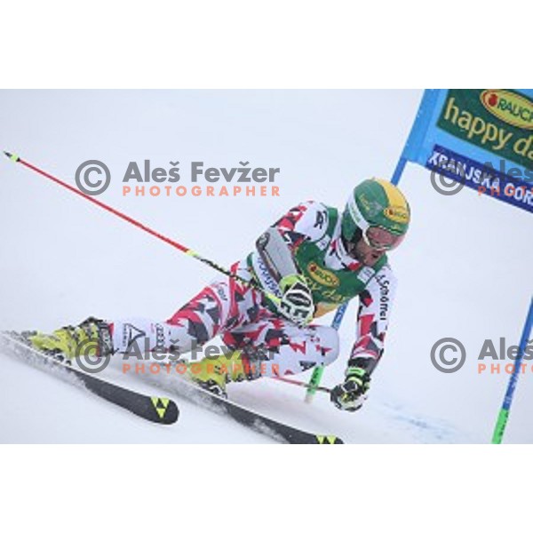 Phillip Schoerghofer (AUT) skiing in first run of AUDI FIS Ski World Cup Giant Slalom for 55.Vitranc Cup in Kranjska gora, Slovenia on March 5, 2016