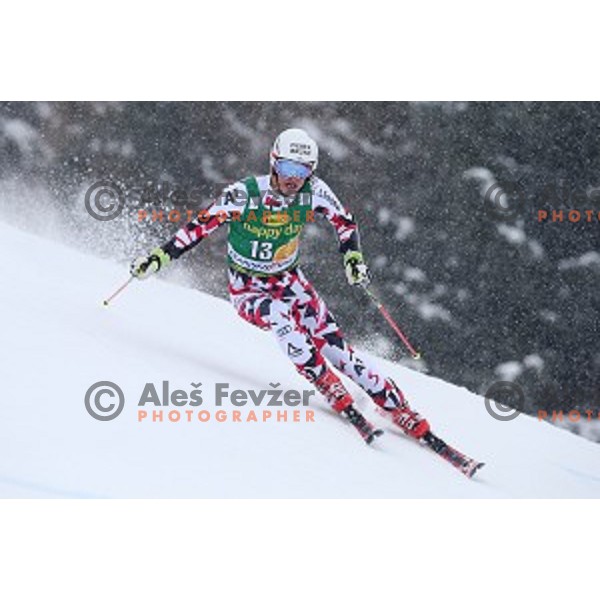 Manuel Feller (SUI) skiing in first run of AUDI FIS Ski World Cup Giant Slalom for 55.Vitranc Cup in Kranjska gora, Slovenia on March 5, 2016