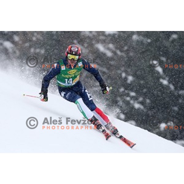 Florian Eisath (ITA) skiing in first run of AUDI FIS Ski World Cup Giant Slalom for 55.Vitranc Cup in Kranjska gora, Slovenia on March 5, 2016