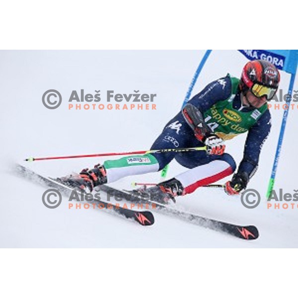 Florian Eisath (ITA) skiing in first run of AUDI FIS Ski World Cup Giant Slalom for 55.Vitranc Cup in Kranjska gora, Slovenia on March 5, 2016