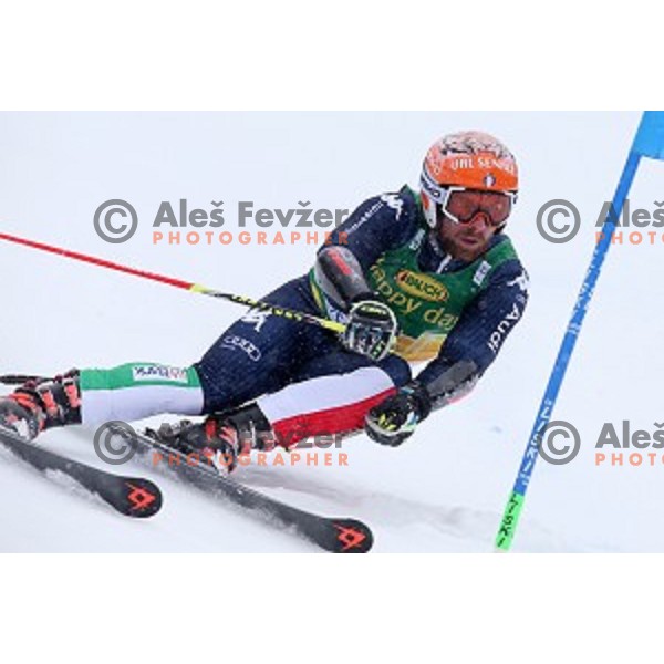 Riccardo Tonetti (ITA) skiing in first run of AUDI FIS Ski World Cup Giant Slalom for 55.Vitranc Cup in Kranjska gora, Slovenia on March 5, 2016