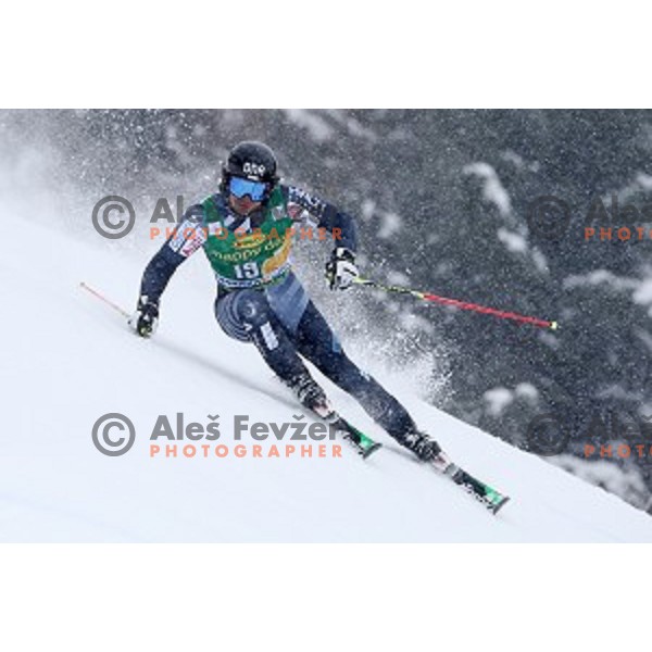 Marcus Sandell (FIN) skiing in first run of AUDI FIS Ski World Cup Giant Slalom for 55.Vitranc Cup in Kranjska gora, Slovenia on March 5, 2016