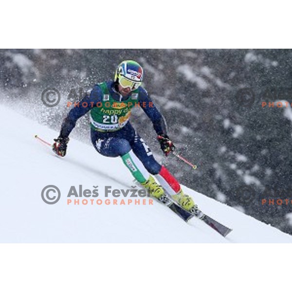Manfred Moelgg (ITA) skiing in first run of AUDI FIS Ski World Cup Giant Slalom for 55.Vitranc Cup in Kranjska gora, Slovenia on March 5, 2016