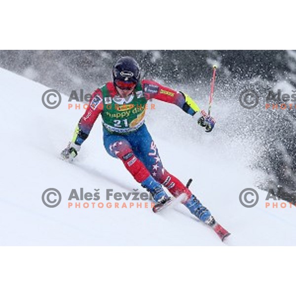 Tim Jitloff (USA) skiing in first run of AUDI FIS Ski World Cup Giant Slalom for 55.Vitranc Cup in Kranjska gora, Slovenia on March 5, 2016