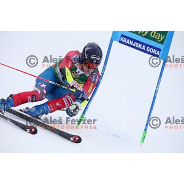 Tim Jitloff (USA) skiing in first run of AUDI FIS Ski World Cup Giant Slalom for 55.Vitranc Cup in Kranjska gora, Slovenia on March 5, 2016