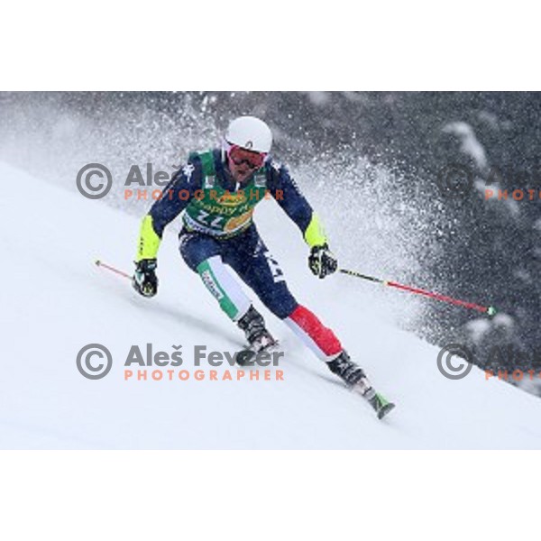 Massimilliano Blardone (ITA) skiing in first run of AUDI FIS Ski World Cup Giant Slalom for 55.Vitranc Cup in Kranjska gora, Slovenia on March 5, 2016