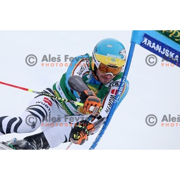Felix Neureuther (GER) skiing in first run of AUDI FIS Ski World Cup Giant Slalom for 55.Vitranc Cup in Kranjska gora, Slovenia on March 5, 2016