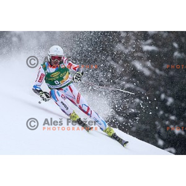Thomas Fanara (FRA) skiing in first run of AUDI FIS Ski World Cup Giant Slalom for 55.Vitranc Cup in Kranjska gora, Slovenia on March 5, 2016
