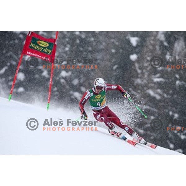 Henrik Kristoffersen (NOR) skiing in first run of AUDI FIS Ski World Cup Giant Slalom for 55.Vitranc Cup in Kranjska gora, Slovenia on March 5, 2016