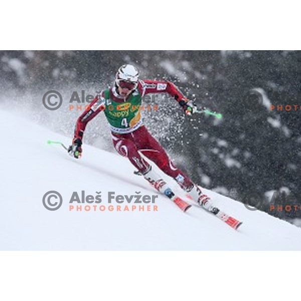 Henrik Kristoffersen (NOR) skiing in first run of AUDI FIS Ski World Cup Giant Slalom for 55.Vitranc Cup in Kranjska gora, Slovenia on March 5, 2016