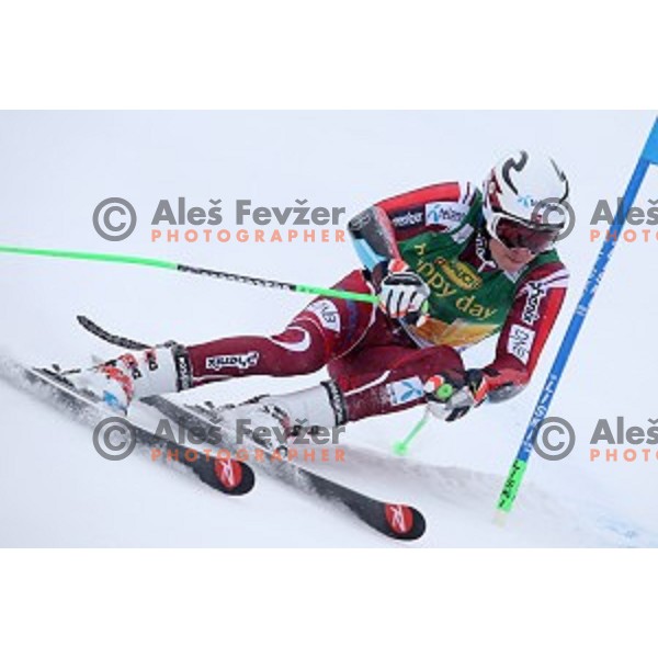 Henrik Kristoffersen (NOR) skiing in first run of AUDI FIS Ski World Cup Giant Slalom for 55.Vitranc Cup in Kranjska gora, Slovenia on March 5, 2016