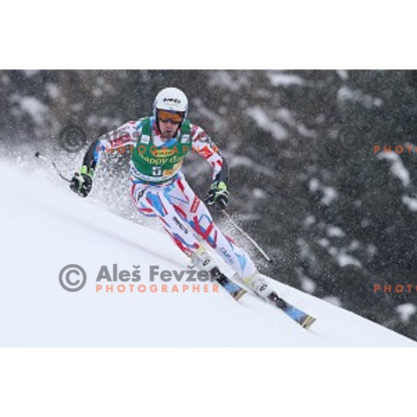Victor Muffat- Jeandet (FRA) skiing in first run of AUDI FIS Ski World Cup Giant Slalom for 55.Vitranc Cup in Kranjska gora, Slovenia on March 5, 2016