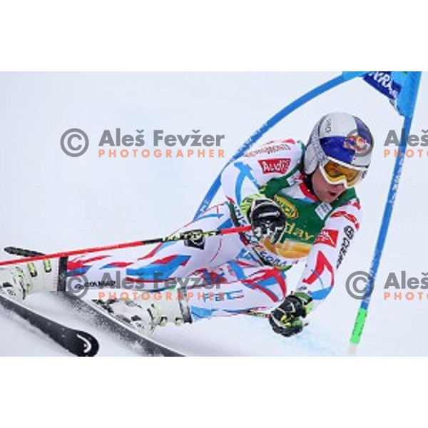 Alexis Pinturault (FRA) skiing in first run of AUDI FIS Ski World Cup Giant Slalom for 55.Vitranc Cup in Kranjska gora, Slovenia on March 5, 2016