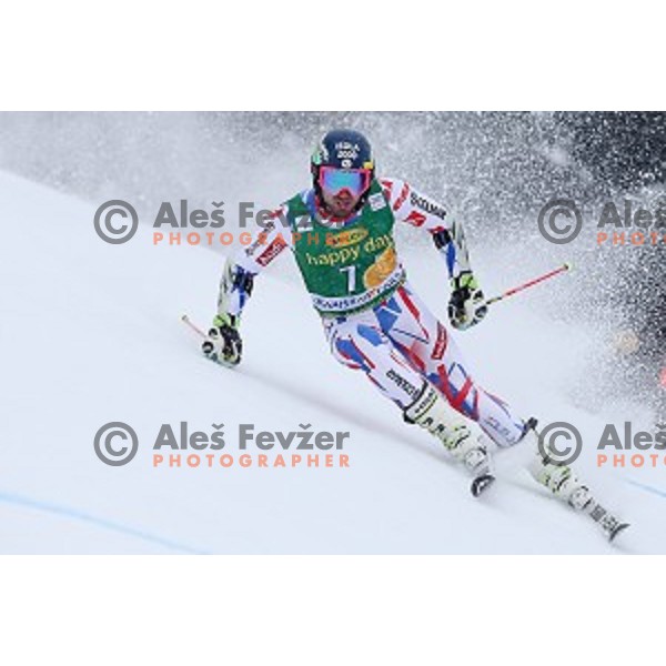 Mathieu Faivre (FRA) skiing in first run of AUDI FIS Ski World Cup Giant Slalom for 55.Vitranc Cup in Kranjska gora, Slovenia on March 5, 2016