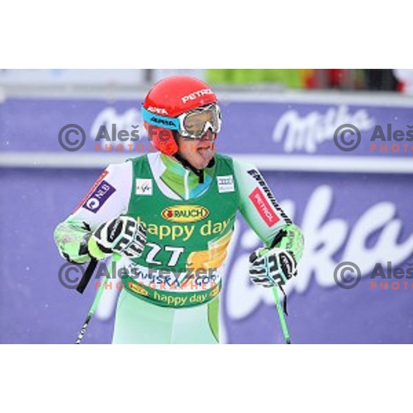 Zan Kranjec (SLO) at finish of AUDI FIS Ski World Cup Giant Slalom for 55.Vitranc Cup in Kranjska gora, Slovenia on March 5, 2016