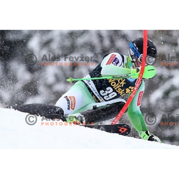 Matic Skube (SLO) skiing at AUDI FIS Ski World Cup Slalom for 55.Vitranc Cup in Kranjska gora, Slovenia on March 6, 2016