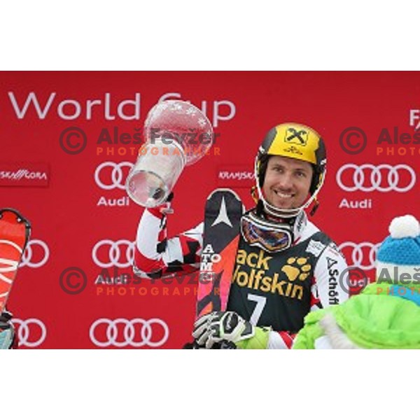 Marcel Hirscher (AUT) winner of AUDI FIS Ski World Cup Slalom for 55.Vitranc Cup in Kranjska gora, Slovenia on March 6, 2016