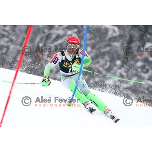 Zan Kranjec (SLO) skiing in first run of AUDI FIS Ski World Cup Slalom for 55.Vitranc Cup in Kranjska gora, Slovenia on March 6, 2016