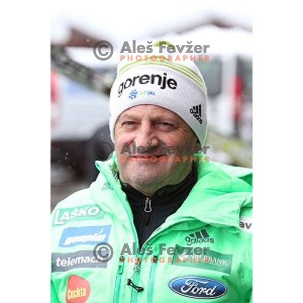 Jani Grilc , coach of Slovenia Nordic Ski team during practice at 120 meters jumping hill in Planica, Slovenia on March 9, 2016