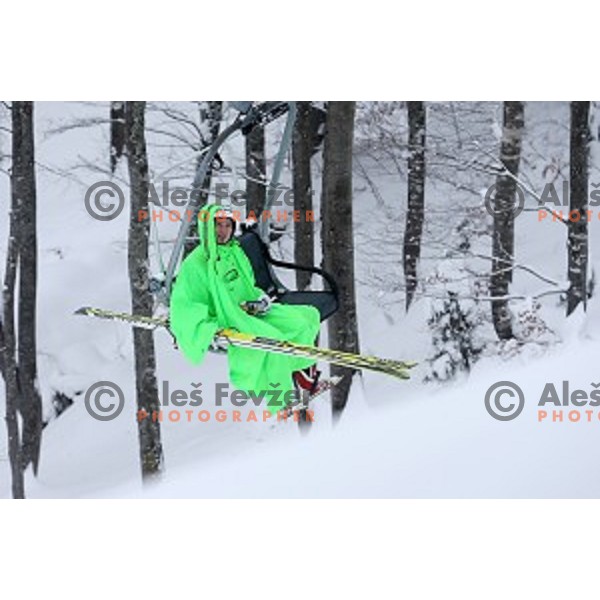 Robi Kranjec of Slovenia Nordic Ski team during practice at 120 meters jumping hill in Planica, Slovenia on March 9, 2016