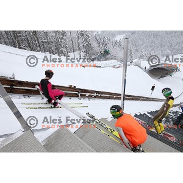 Slovenia Nordic Ski team practice at 120 meters jumping hill in Planica, Slovenia on March 9, 2016