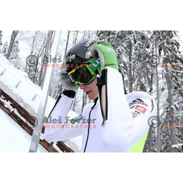 Peter Prevc of Slovenia Nordic Ski team during practice at 120 meters jumping hill in Planica, Slovenia on March 9, 2016