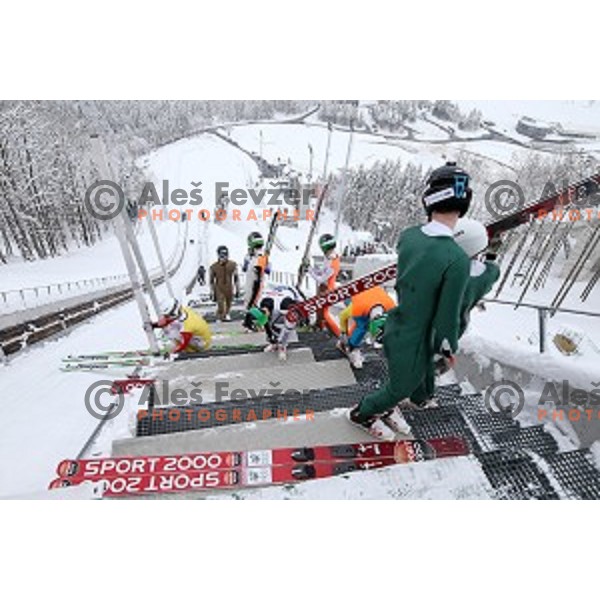 Slovenia Nordic Ski team practice at 120 meters jumping hill in Planica, Slovenia on March 9, 2016