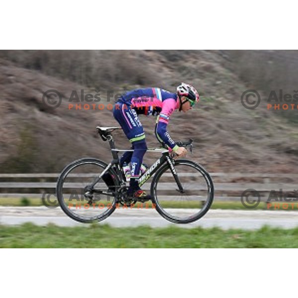 Luka Pibernik of Slovenia, member of Lampre Merida cycling team during practice in Ljubljana, Slovenia on March 15, 2016