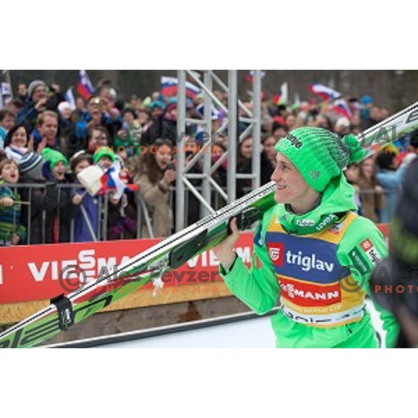Peter Prevc of Slovenia, winner of Ski flying event during the Final of FIS Ski jumping World Cup Planica, Slovenia on March 17, 2016